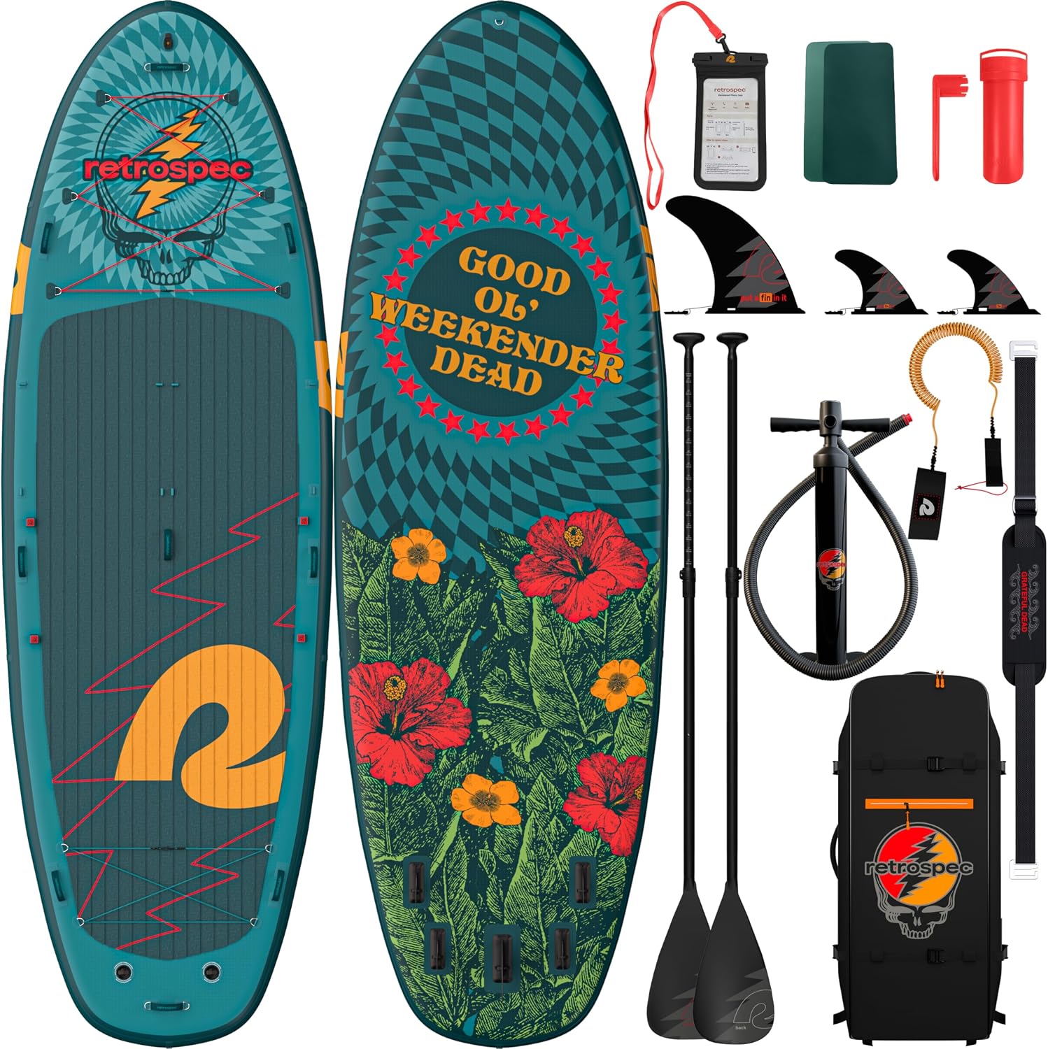 Retrospec Weekender Crew Inflatable Paddle Board - 12ft & 15ft XL Multi-Person iSUP with 400 & 1050lb Capacity & No-Slip Deck - Includes 2 Paddles & Accessories