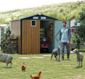 YOPTO 6x8 FT Sheds & Outdoor Storage,Steel Storage Shed with Lockable Doors and Window,Waterproof Garden Shed w/Roof Slope Design & Weather Versatility,Tool House for Storing Bicycles,Yellow