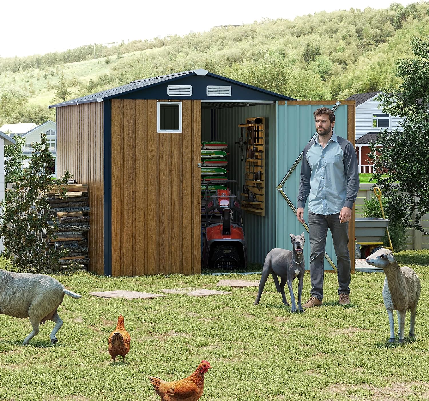 YOPTO 6x8 FT Sheds & Outdoor Storage,Steel Storage Shed with Lockable Doors and Window,Waterproof Garden Shed w/Roof Slope Design & Weather Versatility,Tool House for Storing Bicycles,Yellow