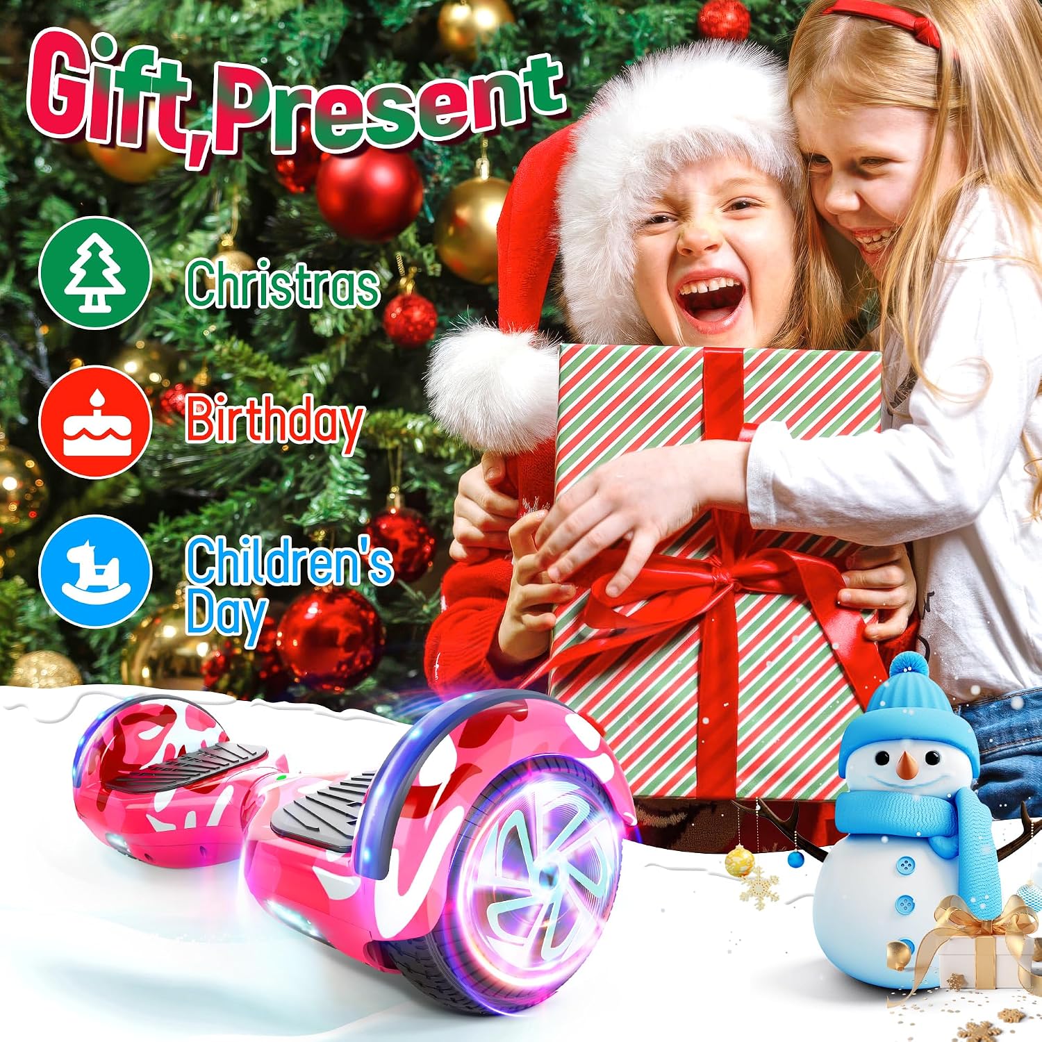 LIEAGLE Hoverboard, 6.5' Self Balancing Scooter Hover Board with Bluetooth Wheels LED Lights for Kids Adults