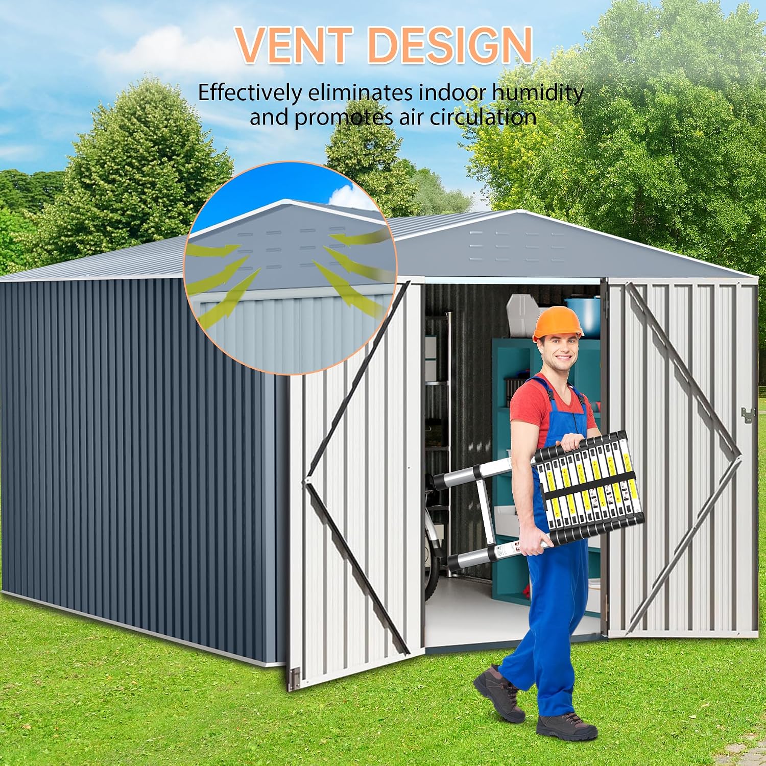 Large Metal Storage Shed, 8x12 FT Outside Storage Shed, Outdoor Storage Tool Shed with Lockable Doors and Air Vents, Garden Sheds for Backyard