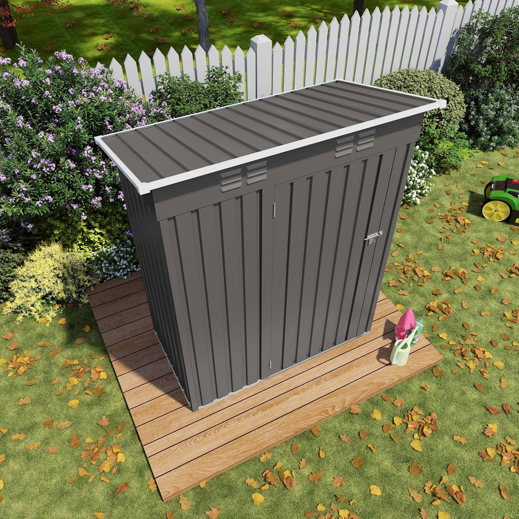 5x3 FT Outdoor Storage Shed, Small Metal Garden Shed with Lockable Hinged Door, Outside Tool Sheds with Sloped Roof & 2 Air Vents, Waterproof Storage Building for Backyard, Patio, Lawn, Gray