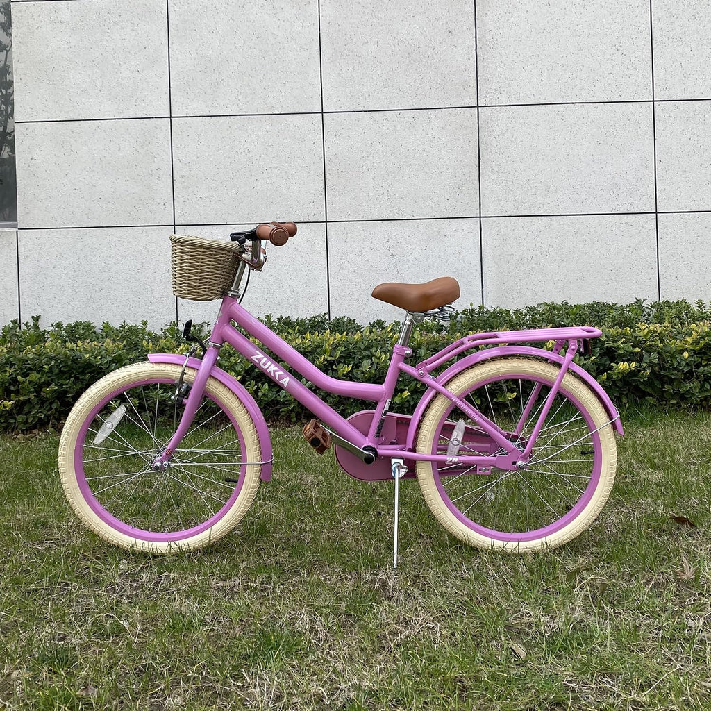 WEEROCK Girls Bike 20/24 Inch Kid Bicycle for 7 + Years Old, 20' 24' Bikes with Front Basket and Rear Rack, V and Coaster Brake for Children, Student Multiple Colors