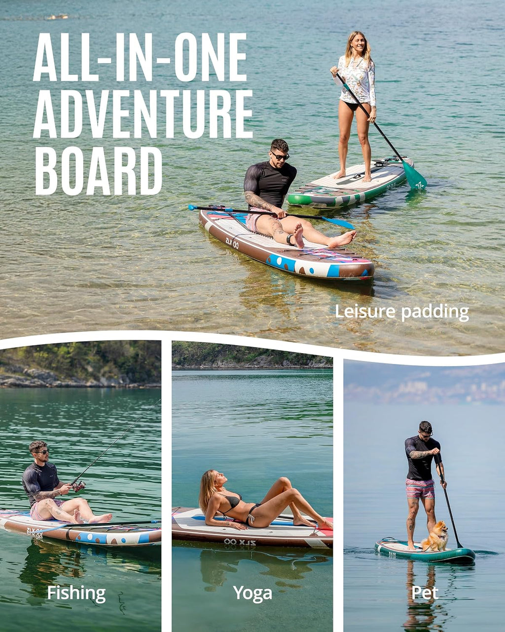 ZLX Inflatable Stand Up Paddle Board, 10'6' SUP Non-Slip Stable Deck Pad, Unique Center Fin, Premium Accessories, Paddleboard for Adults, Beginners, All Skill Levels