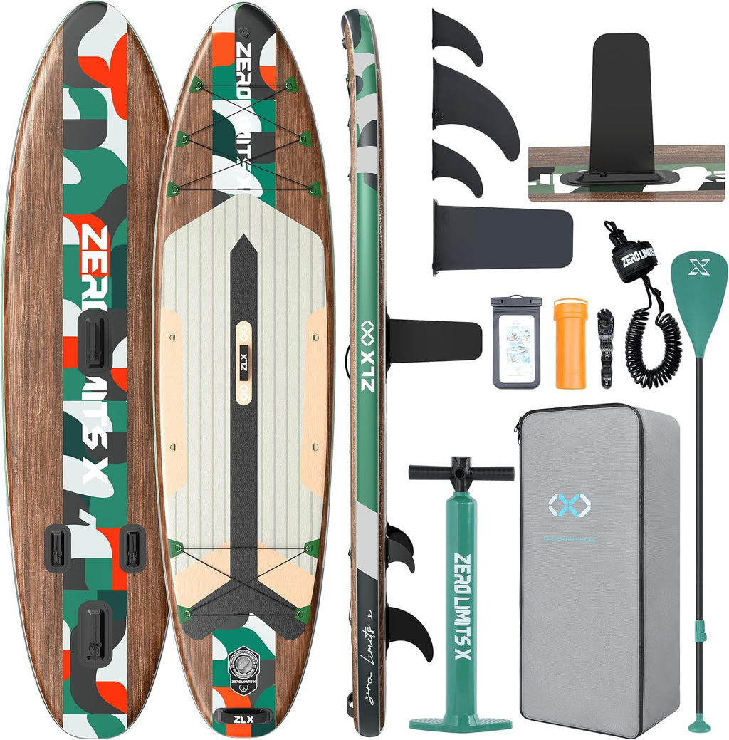 ZLX Inflatable Stand Up Paddle Board, 10'6' SUP Non-Slip Stable Deck Pad, Unique Center Fin, Premium Accessories, Paddleboard for Adults, Beginners, All Skill Levels