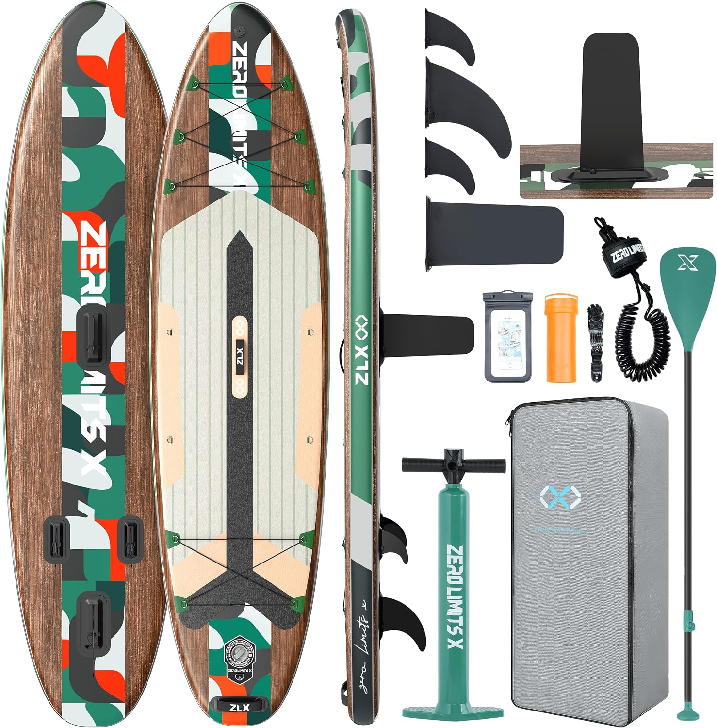 ZLX Inflatable Stand Up Paddle Board, 10'6' SUP Non-Slip Stable Deck Pad, Unique Center Fin, Premium Accessories, Paddleboard for Adults, Beginners, All Skill Levels