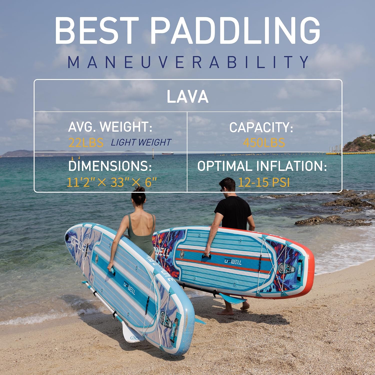 UPWELL 11'6'/11'2'/11'/10'8'/10'6'/10'2' Inflatable Stand Up Paddle Board with sup Accessories Including Backpack, Repairing Kits, Non-Slip Deck, Leash, 3 Fins, Paddle and Hand Pump