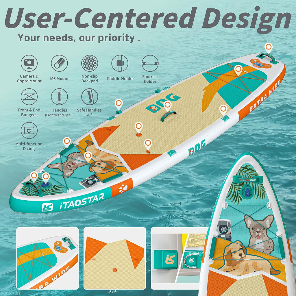 iTAOSTAR Pets 8'×29' / 11'×35' / 11'6'×34'/11'×34' Inflatable Paddle Board, One-Stop Premium SUP Accessories, Extra Wide Paddle Board for More Balance, Tailored Fins for More Fun