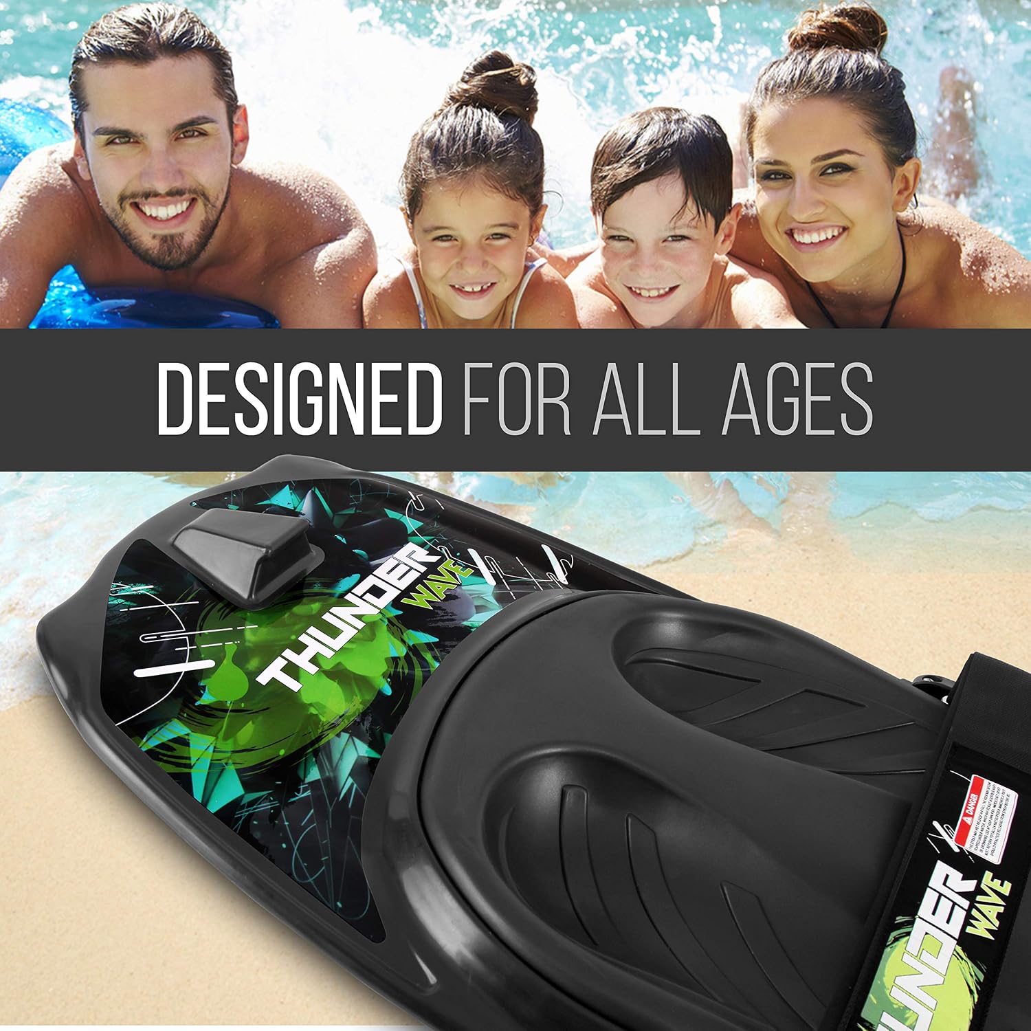 SereneLife Thunder Wave Kneeboard, with Strap and Hook for Kids & Adults | Universal Water Sport Kneeboard for Boating, Waterboarding, Kneeling Boogie Boarding, Knee Surfing (Black/Green)