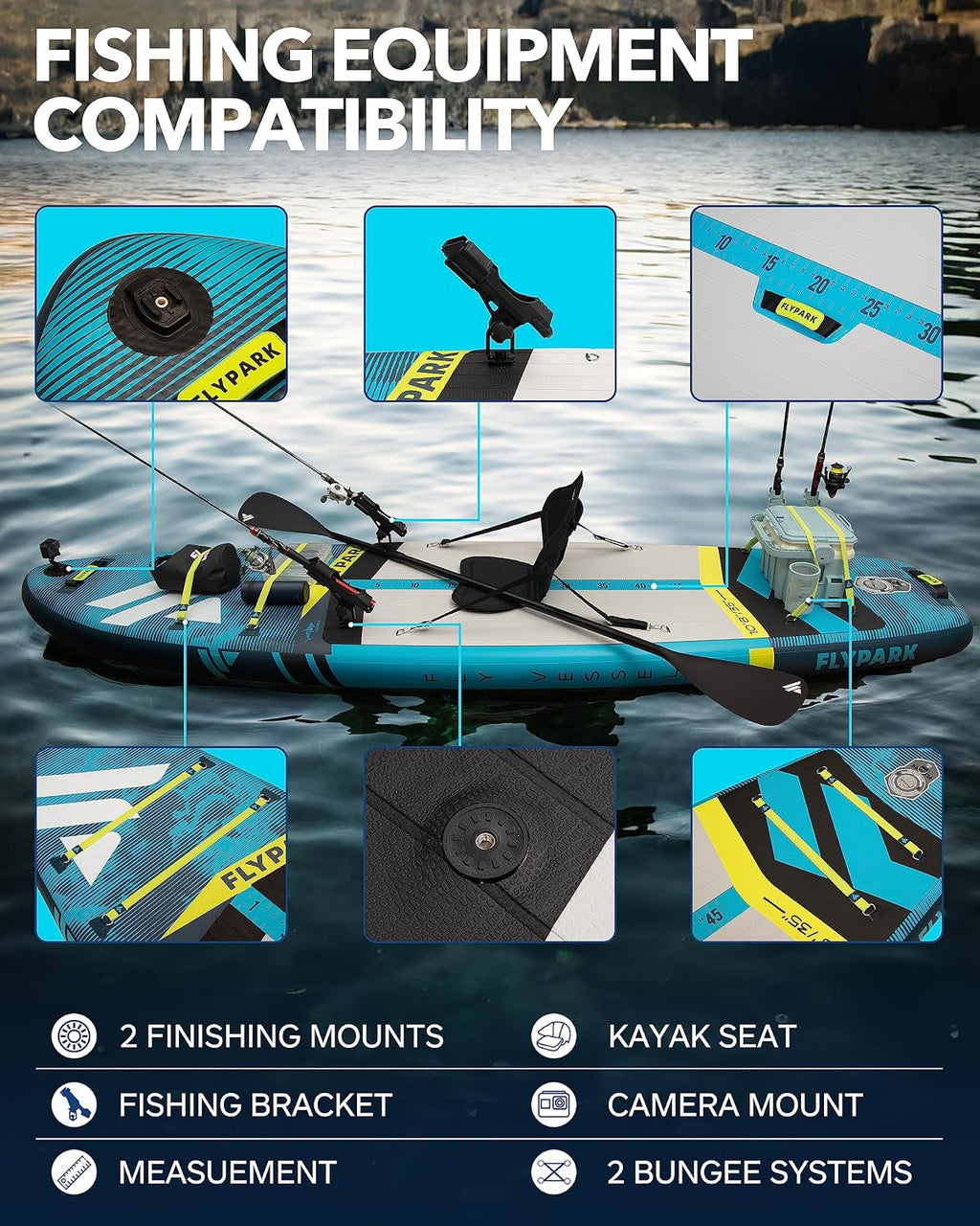 Flypark 10'8/11'x35'' Fishing&Family Stable Inflatable Paddle Boards, Extra Wide SUP Paddleboard Inflatable, 430lb/3 People, Stand Up Paddle Board for Adults, Camera Mount, Shoulder Strap, Rod Holder