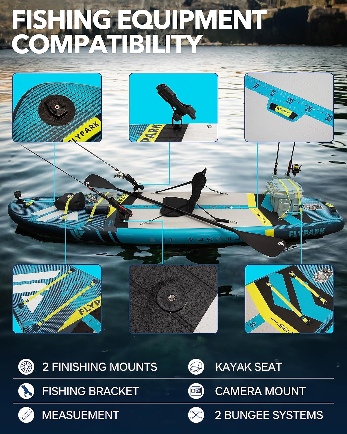 Flypark 10'8/11'x35'' Fishing&Family Stable Inflatable Paddle Boards, Extra Wide SUP Paddleboard Inflatable, 430lb/3 People, Stand Up Paddle Board for Adults, Camera Mount, Shoulder Strap, Rod Holder