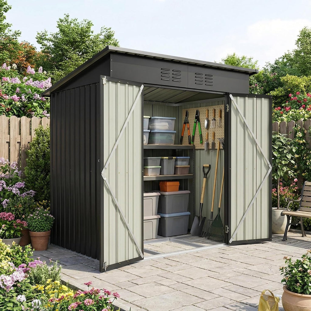 Metal Outdoor Storage Shed 6 x 4 FT Outdoor Shed with Lockable Door,Waterproof Garden Tool Shed for Backyard Patio Lawn,Black