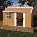 12x8 FT Heavy-Duty Metal Tool Shed with Windows, Lockable Door & Ventilation, Weatherproof Outdoor Garden Storage Shed for Backyard, Lawn, and Tool Organization, Brown