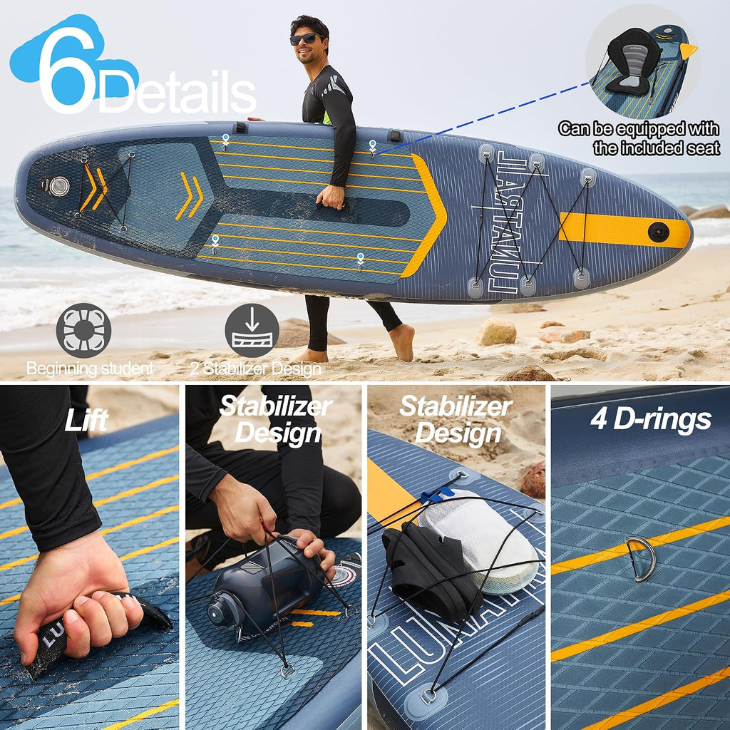 【11'×34'】 Extra Long/Extra Wide Premium Inflatable Stand Up Paddle Board (SUP) – Portable & Lightweight for Yoga, Surfing, Family Fun | Complete Kit with Paddle, Pump, Bag | Durable Design