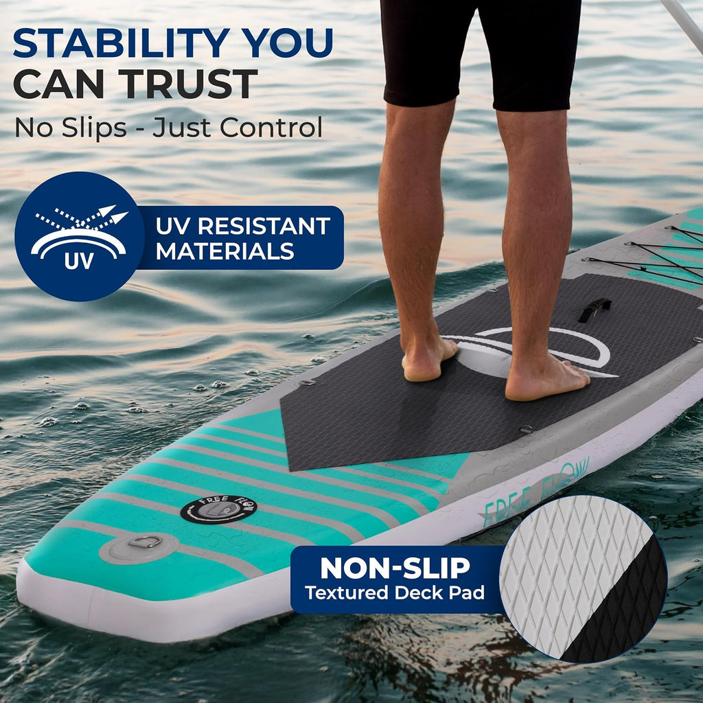 SereneLife Inflatable Stand Up Paddle Board with Premium SUP Accessories - Wide Stable Design with Non-Slip EVA Deck Pad