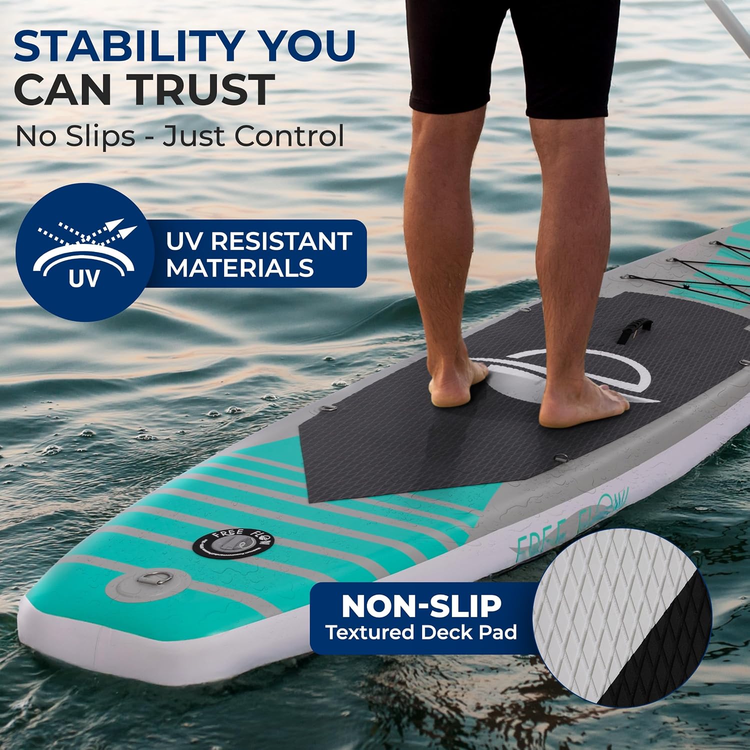 SereneLife Inflatable Stand Up Paddle Board with Premium SUP Accessories - Wide Stable Design with Non-Slip EVA Deck Pad