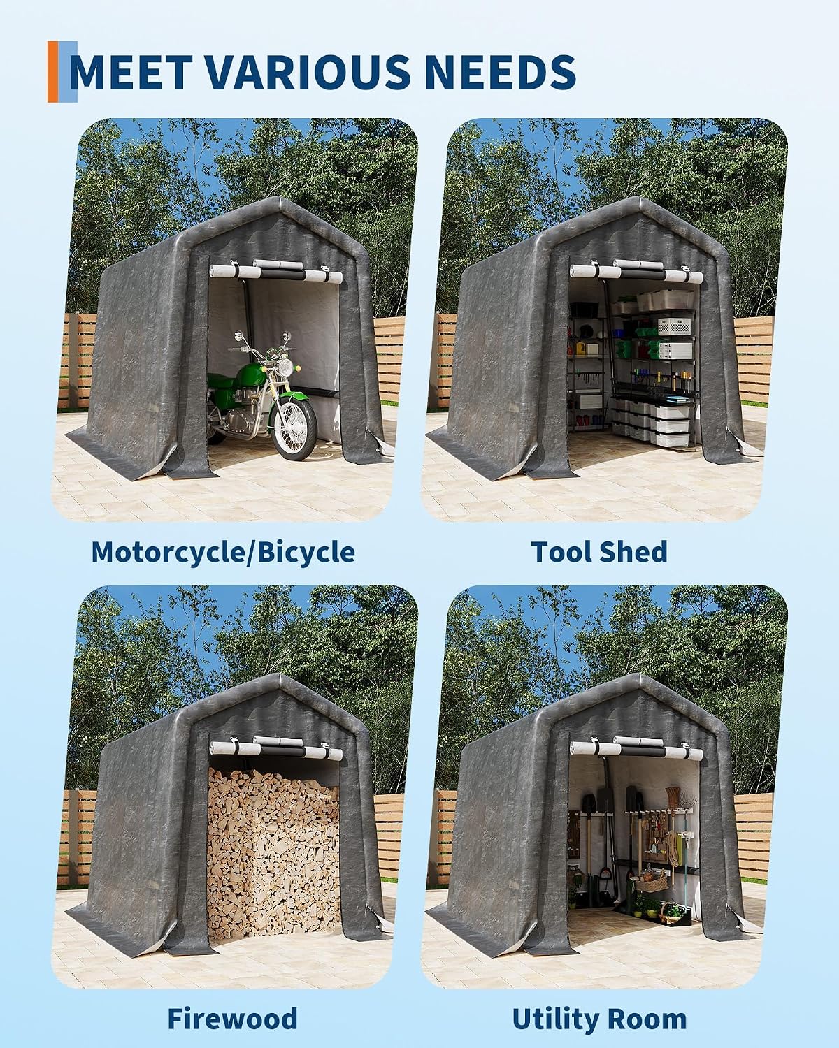 6X6 FT Heavy-Duty Portable Outdoor Storage Shed, 240g Waterproof Carport Storage Shelter with Roll-Up Door & Vent,UV-Resistant Canopy for Motorcycle, Bike, Lawn Mower & Tools