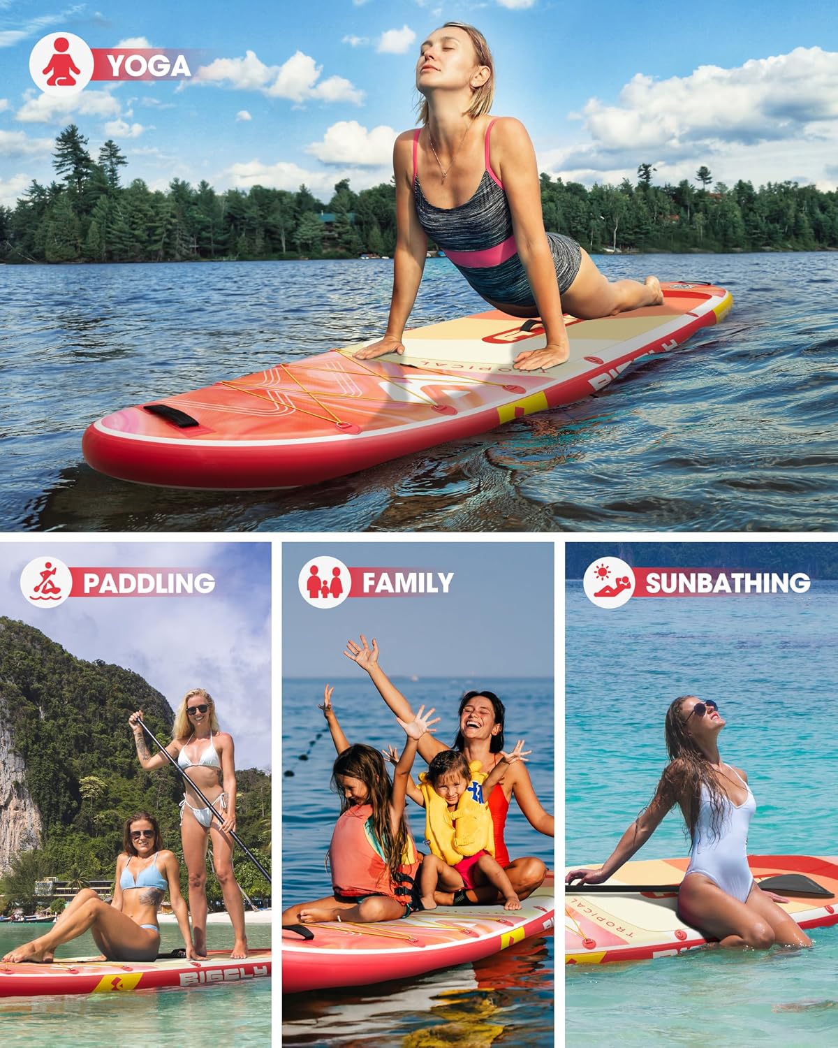 Bigfly Inflatable Stand Up Paddle Board 11'*34'*6', Blow Up Paddle Board for Adults,with Detachable Fins, Pump, Floating Paddle, Safety Leash,Backpack