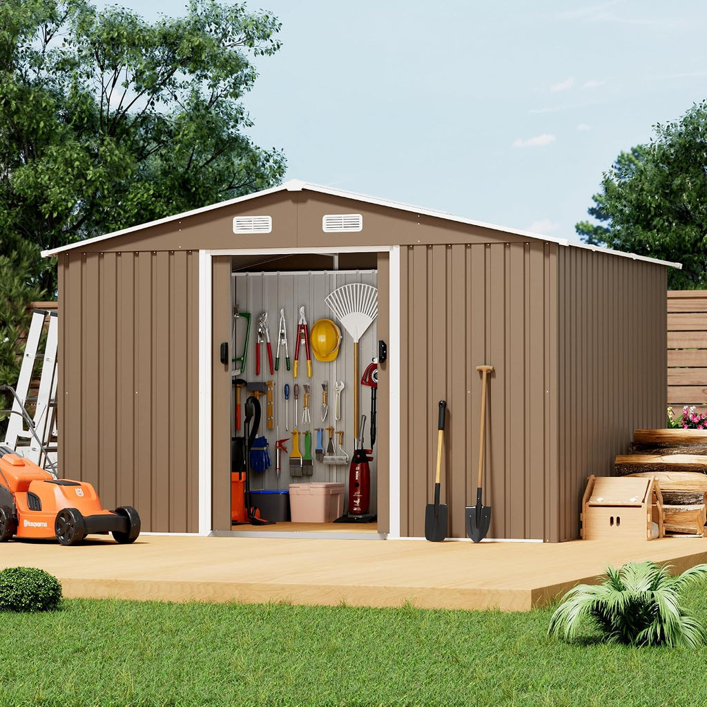 Kurapika Outdoor Storage Shed, 10x8FT Large Metal Tool House with Opening and Lockable Door, for Garden, Patio, Backyard, Lawn