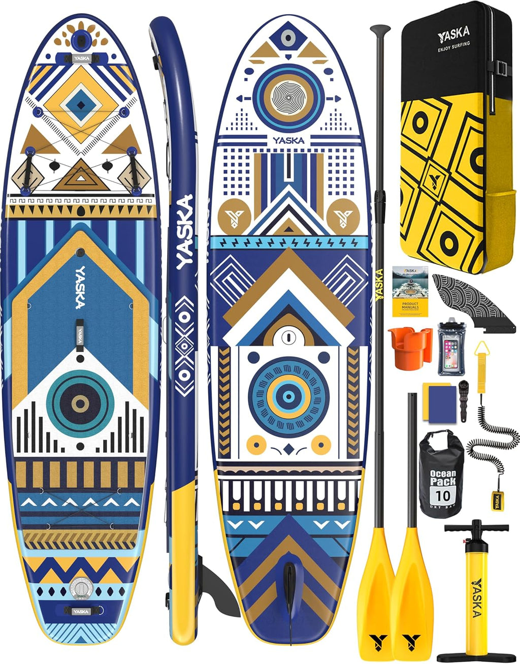 YASKA Inflatable Stand up Paddle Board 11ft with Premium SUP Accessories,Extra Wide Design Non-Slip Paddleboard for Beginner Adults Advenor Yoga Fishing