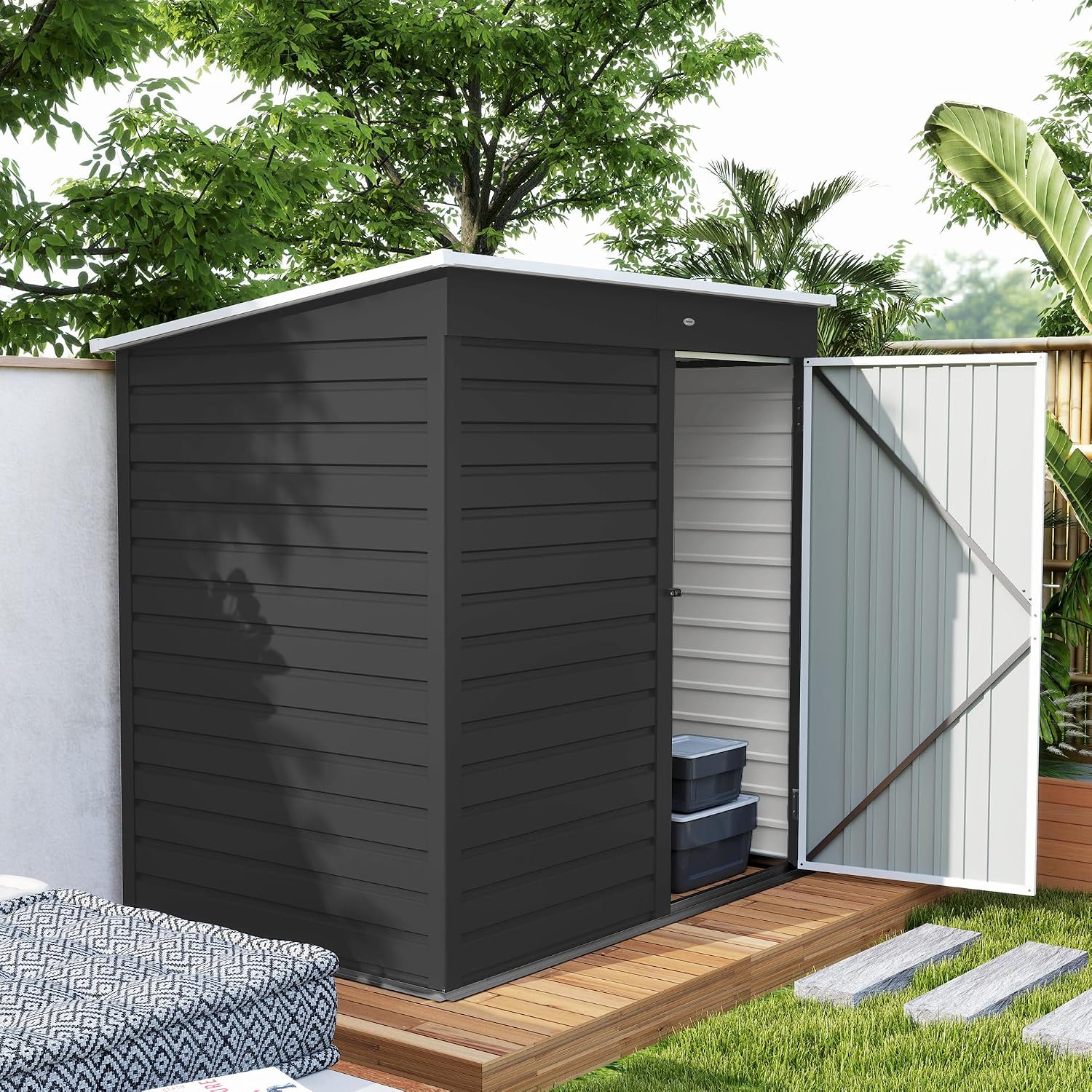 Outsunny 6' x 4' Outdoor Storage Shed, Easy to Assemble, Metal Garden Tool Shed with Lockable Door and Gloves for Backyard Garden Patio Lawn, Dark Gray