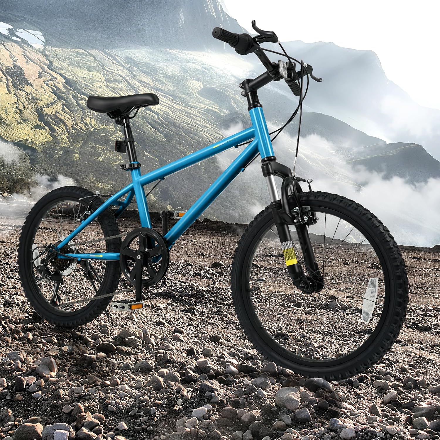 Goplus Mountain Bike, 20/24 Inch Kids Bicycle w/ 6-Speed Drivetrain, Suspension Fork, Dual Brakes, Adjustable Seat, Outdoor Cycling Children City Bike for Boys Girls