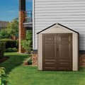Rubbermaid Resin Outdoor Storage Shed With Floor (7 x 3.5 Ft.) Weather Resistant Brown/Grey Organization for Home/Lawn Mower/Backyard Equipment/Bike Storage/Pool Supplies