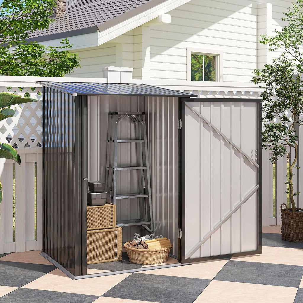 Outsunny 3.3' x 3.4' Outdoor Storage Shed, Metal Garden Tool House with Sloping Roof and Lockable Door for Backyard, Bike, Patio, Garage, Lawn, Gray