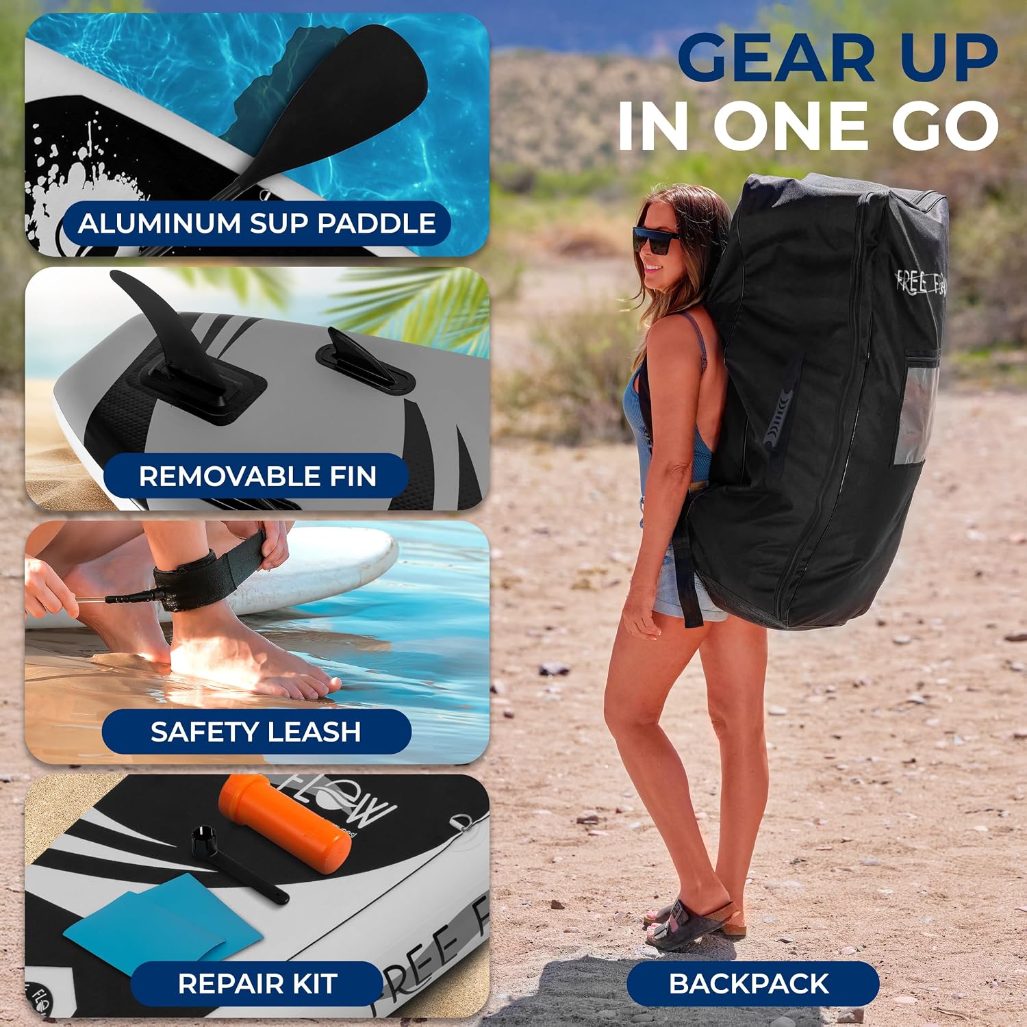 SereneLife Inflatable Stand Up Paddle Board - Wide Stable Design, Non-Slip Deck for Adults & Youth with Premium Paddle Board Accessories: Carry Bag, Dual Action Pump, Paddle, Ankle Leash