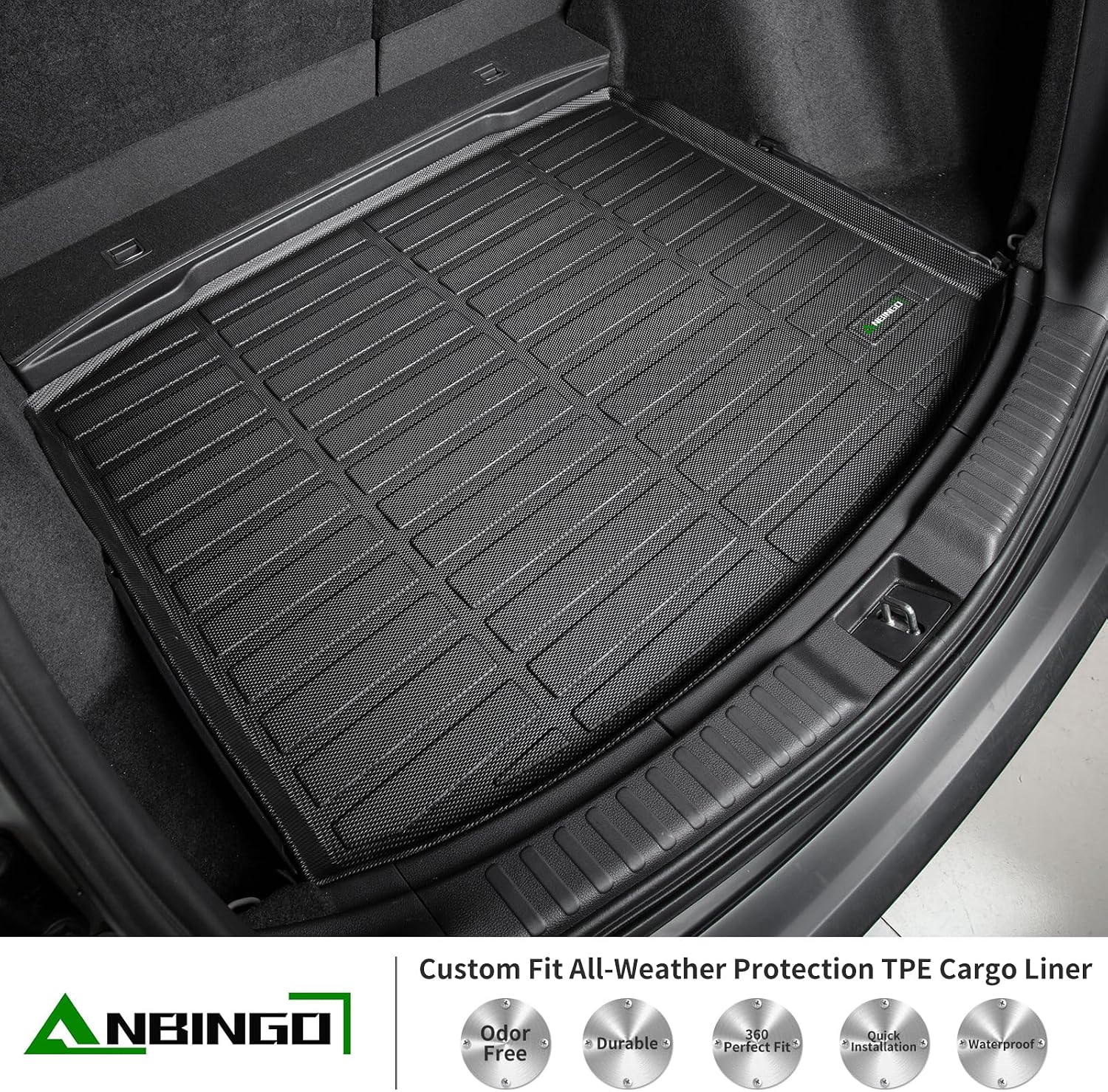 ANBINGO® Floor Mats & Cargo Liner for 2012-2016 Honda CR-V, (LX & SE & EX & No Passenger seat subwoofer) (Not fit Touring) Waterproof Car Mat All Weather Guard TPE Liners, CRV Full Set - Black