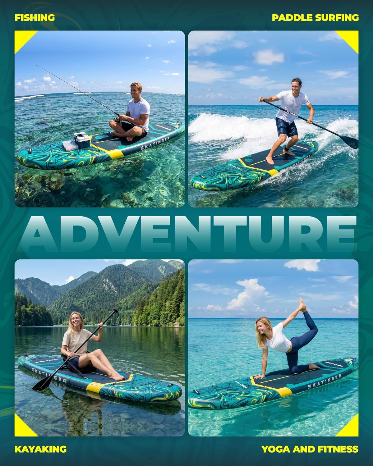 Skatinger 11'6×35' Super Wide Inflatable Paddle Board, Ultra Stable Stand Up Paddleboards for 450lb/3 People/Family/Big Size w/Shoulder Strap, 100L Backpack, Ultra-Light All-Round Sup Board
