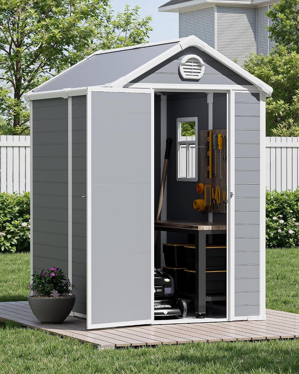 6x4.5 Resin Outdoor Storage Shed with Enhanced Roof Runoff & Floor, Secure Hidden Screws Design, Durable Build for Deck, Pool Supplies, and Versatile Storage, Aritic Light Grey