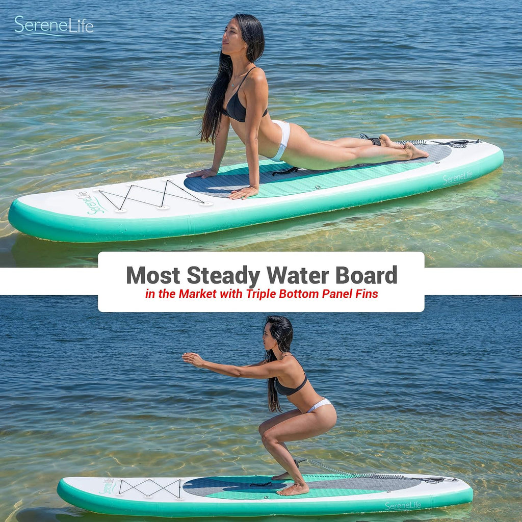 SereneLife Inflatable Stand Up Paddle Board with Premium SUP Accessories – Wide Stable Design with Non-Slip EVA Deck Pad for Adults and Youth of All Skill Levels