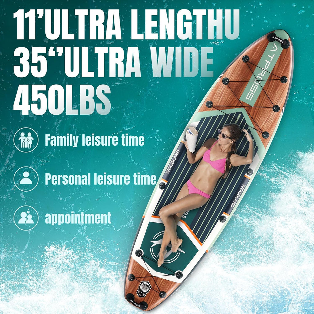 11'6'x35' Inflatable Paddle Board, 450lbs Extra Wide Stand Up Paddleboard for Adults with Premium SUP Accessories Kit & Backpack, Blow Up Kayak Non-Slip Stable Deck Boat for Yoga Fishing Surf