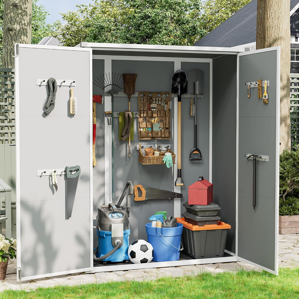 UDPATIO Vertical Storage Shed 51 Cu.ft, 3 ft x 5 ft Resin Outdoor Sheds Waterproof Plastic Storage Cabinet for Garden, Backyard, Lawn, Grey