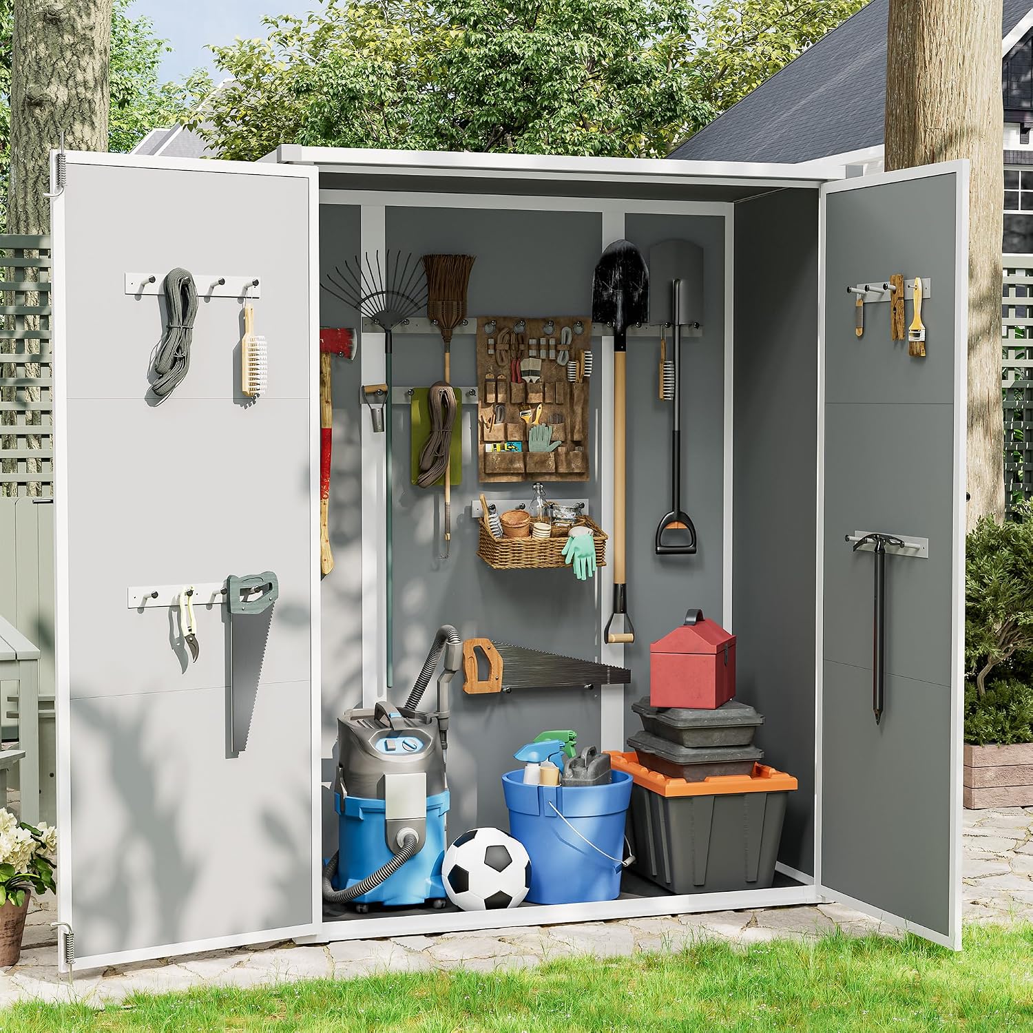 UDPATIO Vertical Storage Shed 51 Cu.ft, 3 ft x 5 ft Resin Outdoor Sheds Waterproof Plastic Storage Cabinet for Garden, Backyard, Lawn, Grey