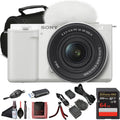 Sony ZV-E10 Mirrorless Camera White with 16-50mm Power Zoom Lens (ILCZV-E10L) – 24.2 MP APS-C Sensor, 4K Video, Vari-Angle Screen w/ 64GB Memory Card, Bag, Card Reader, HDMI Cable and More