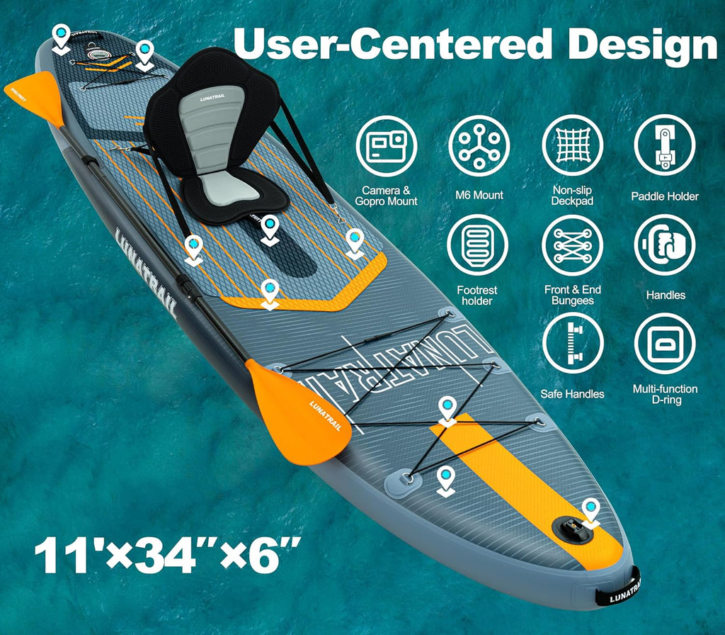 【11'×34'】 Extra Long/Extra Wide Premium Inflatable Stand Up Paddle Board (SUP) – Portable & Lightweight for Yoga, Surfing, Family Fun | Complete Kit with Paddle, Pump, Bag | Durable Design