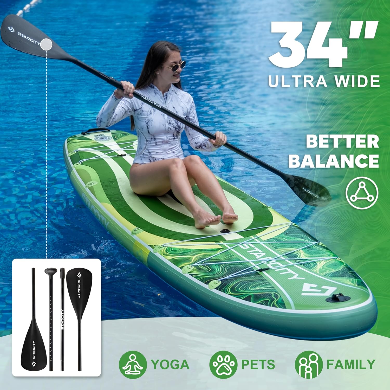 Starcity 11'6'*34'*6' Stand Up Paddle Board,Inflatable Paddle Boards for Adults w/a Simple and Non Slip Design, Moderate Length and Easy Operation, Suitable for Adults.