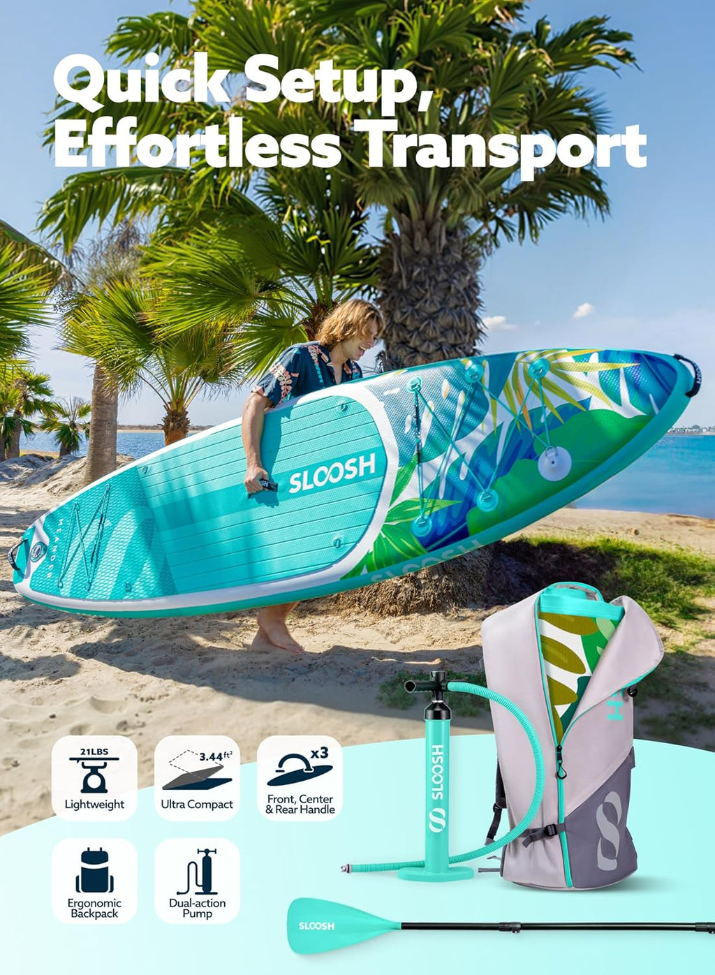 SLOOSH Inflatable Stand Up Paddle Board, 10'6' Inflatable Paddle Boards with Premium Accessories, Non-Slip EVA Deck, Ultra-Light Carry Bag Pump, Meander SUP for Youth & Adults
