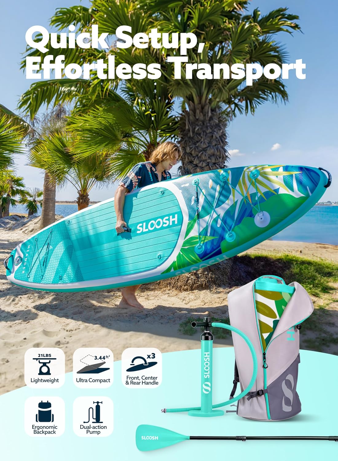 SLOOSH Inflatable Stand Up Paddle Board, 10'6' Inflatable Paddle Boards with Premium Accessories, Non-Slip EVA Deck, Ultra-Light Carry Bag Pump, Meander SUP for Youth & Adults