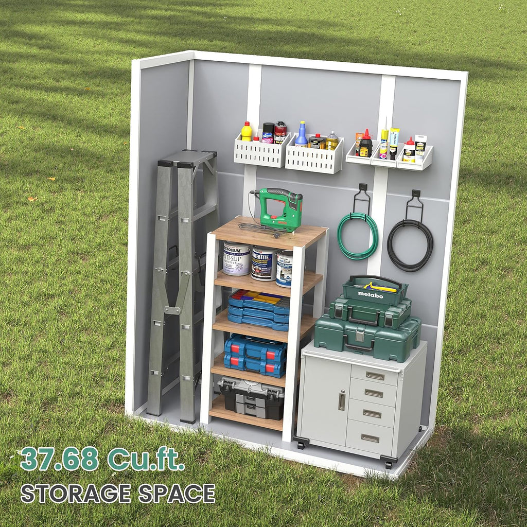 UDPATIO Vertical Storage Shed 51 Cu.ft, 3 ft x 5 ft Resin Outdoor Sheds Waterproof Plastic Storage Cabinet for Garden, Backyard, Lawn, Grey