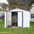 Metal Outdoor Storage Shed 8 x 10 FT, Steel Utility Tool Shed Storage House with Sloping Roof and Lockable Door, Waterproof Garden Storage Tool Shed for Backyard Patio Lawn (White, 8X10 FT)