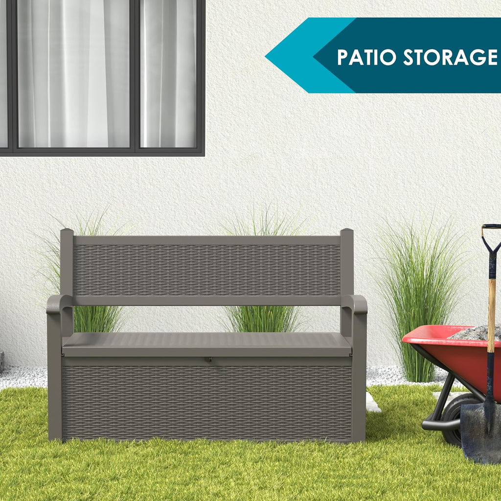 LHBGO 70 Gallon Storage Bench Deck Box for Patio Furniture with Armrest Bench Outdoor Storage