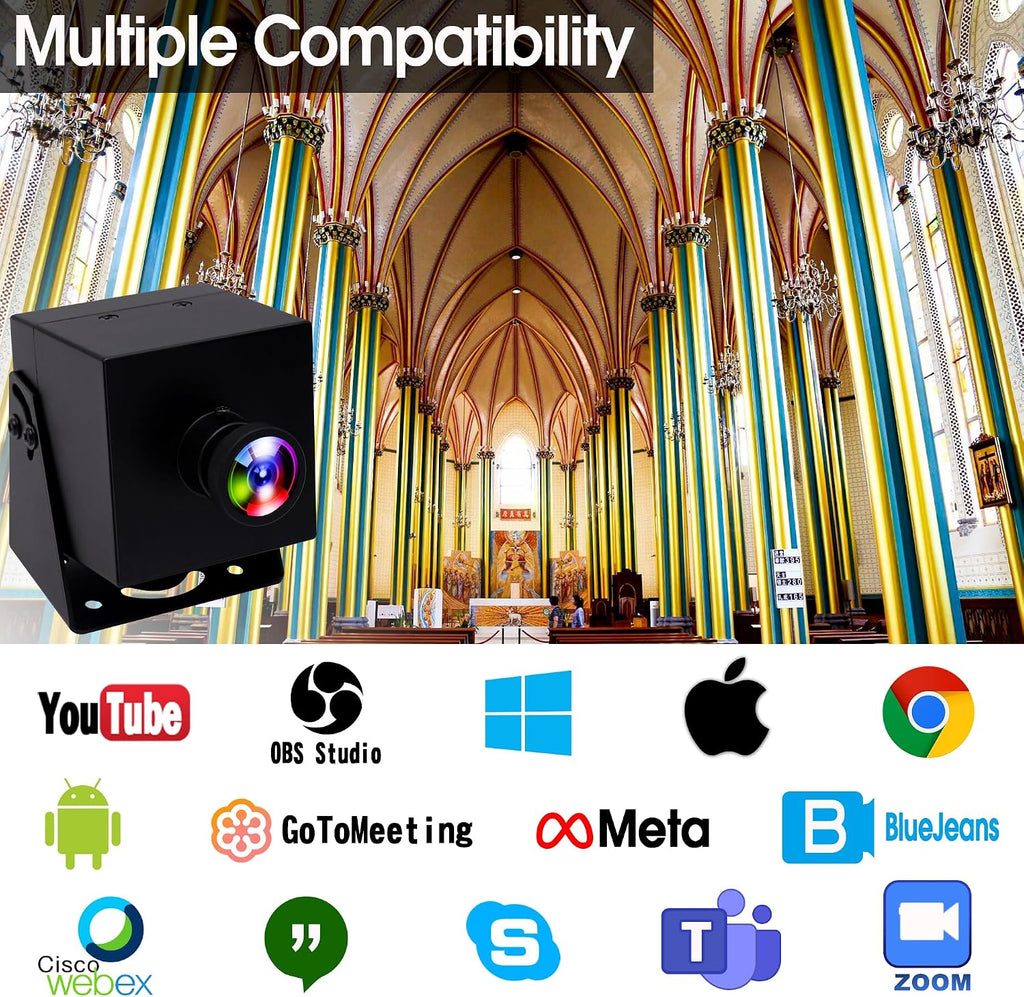 ELP 4K HDMI USB Camera Wide Angle PC Camera for Computer Monitor Simultaneously Output Mini UVC USB2.0 Webcam 2X Digital Zoom H.264 8mp USB Security Camera (120degree no Distortion Lens)