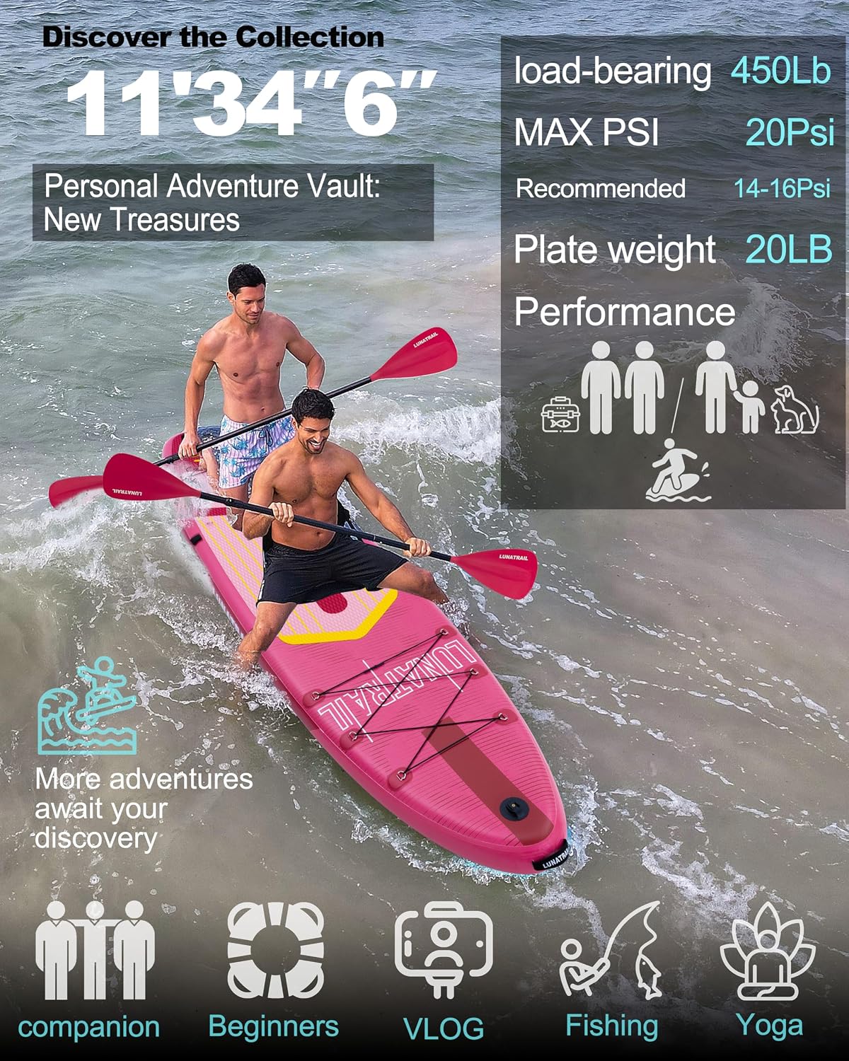 【11'×34'】 Extra Long/Extra Wide Premium Inflatable Stand Up Paddle Board (SUP) – Portable & Lightweight for Yoga, Surfing, Family Fun | Complete Kit with Paddle, Pump, Bag | Durable Design