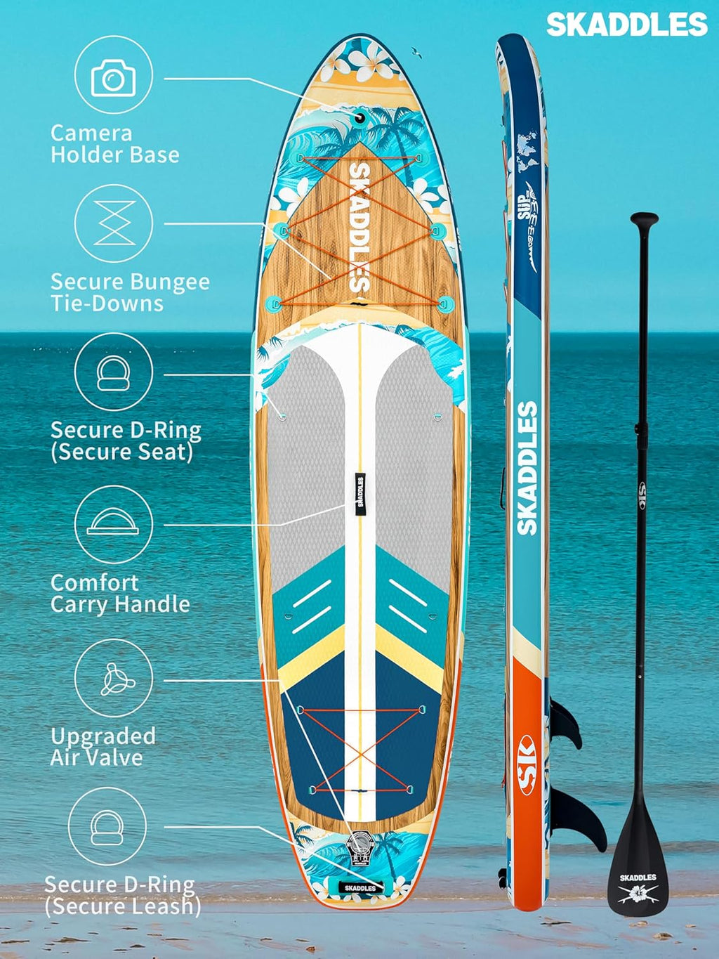 11' Inflatable Stand Up Paddle Board – Extra Wide SUP for Adults & Kids of All Skill Levels, Stable Paddleboard with Pump, Fins, Backpack, Accessories & Waterproof Phone Pouch