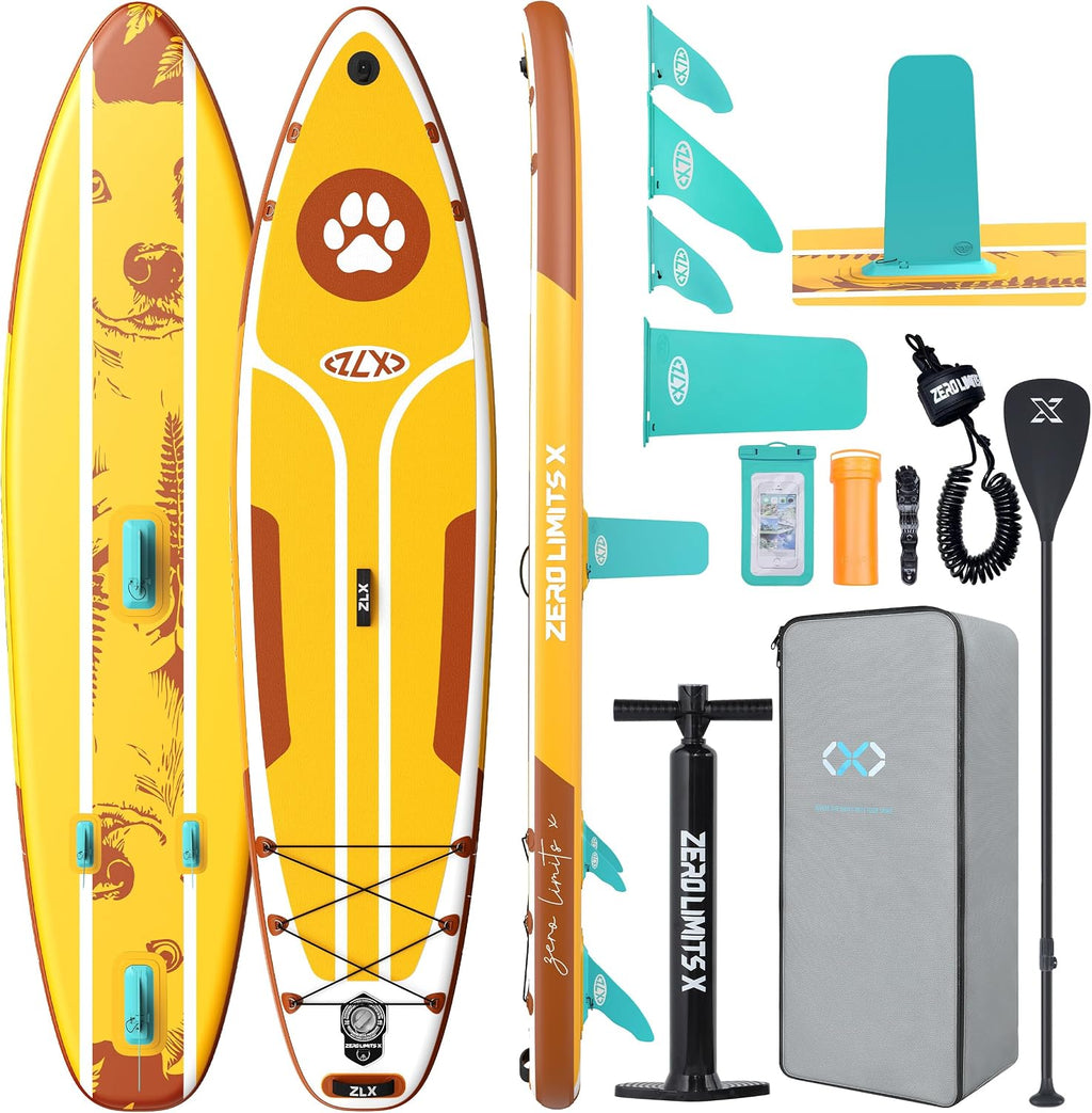 ZLX Inflatable Stand Up Paddle Board, 10'6' SUP Non-Slip Stable Deck Pad, Unique Center Fin, Premium Accessories, Paddleboard for Adults, Beginners, All Skill Levels