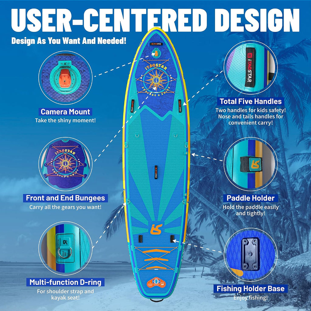 iTAOSTAR Journey 11'6' / 11'×34' / 11'×35' Extra Wide Paddle Board, One-Stop Premium SUP Board Accessories, Tailored Fins, Stable Inflatable Stand Up Paddle Boards for Youth/Adults of All Skill Levels