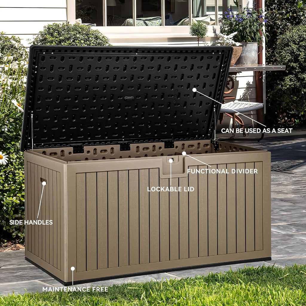 YITAHOME 260 Gallon Large Deck Box with Divider & Side Handles, Outdoor Double-Wall Storage for Patio Furniture Cushions, Garden Pool Accessories, Waterproof & Lockable